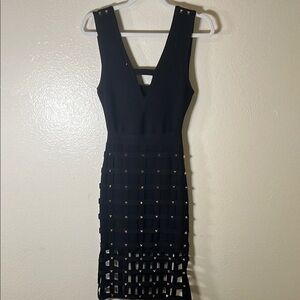 Black and Silver Embellished Sheath Cocktail Dress by bebe